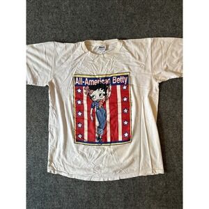 VTG Betty Boop Shirt All American Betty Flag Cartoon 90s USA Large Grunge RARE
